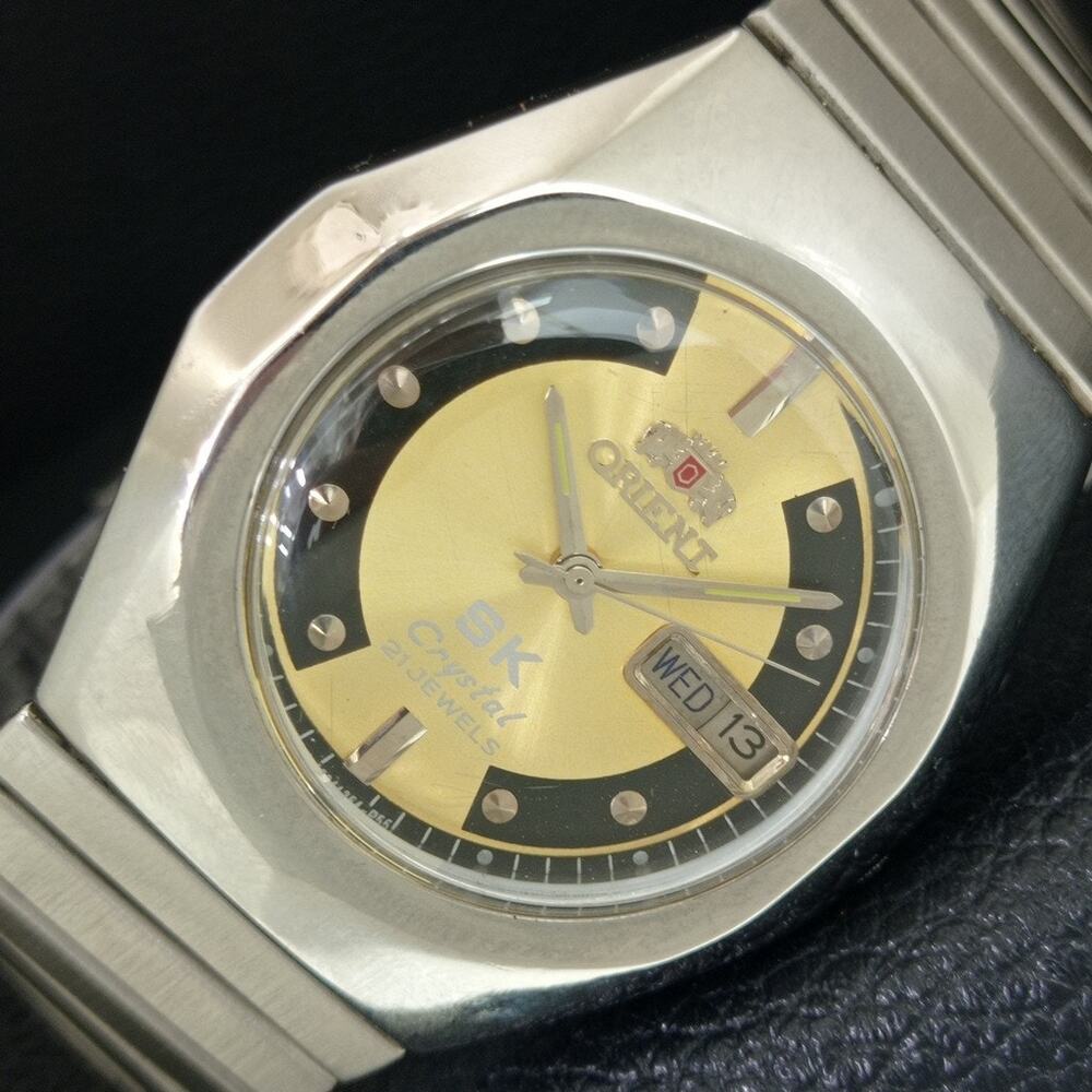 Vintage 1979 Orient Automatic Mens Silver Watch W/daydate & Gold accents
